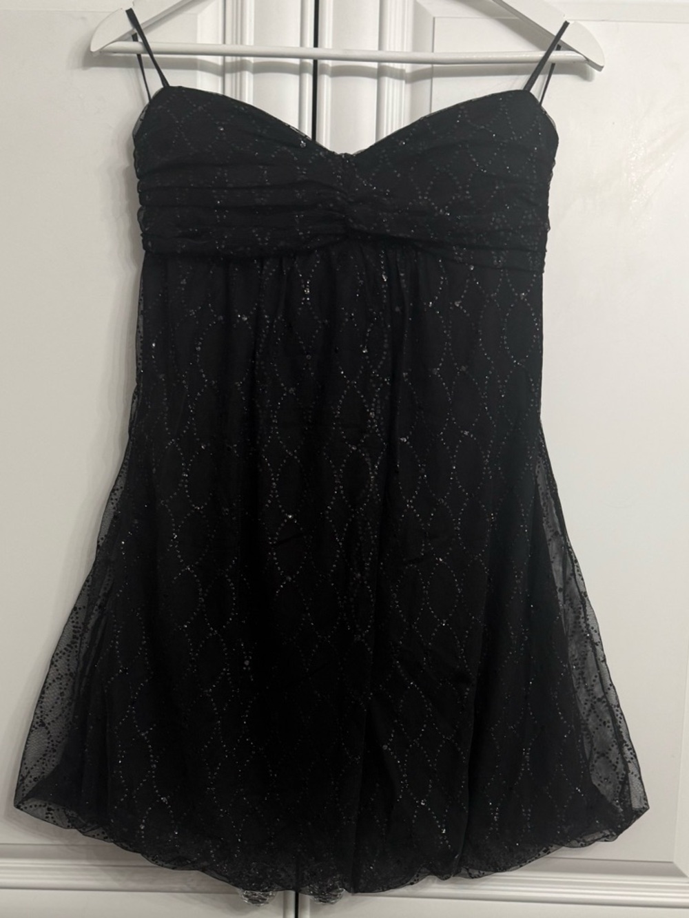 glam XL Black Sparkle Strapless Mini Dress Sweetheart Neckline Tie Bow in Back